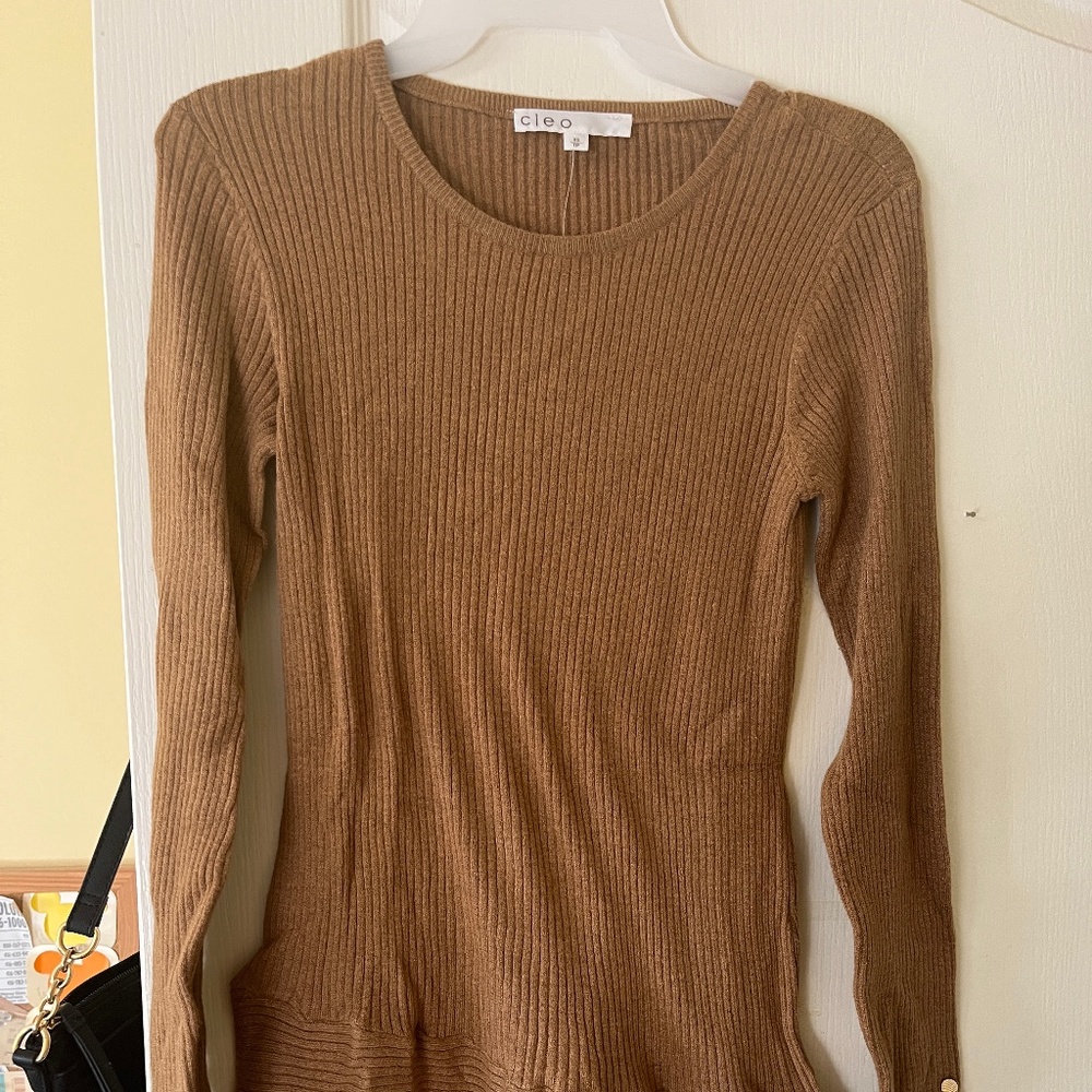 Cleo Asymmetrical Sweater- XS, Tan